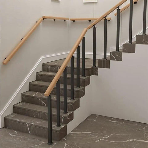 Image of Slick Heavy Duty Wrought Iron Stair Spindles With Rock Solid 270 Degree Flat Brackets For Decks And Porches Pre Drilled Steel Balusters, featuring a modern staircase.