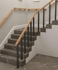 Top Shelf Black Wrought Iron Stair Railings And Deck Spindles With No Hassle Heavy Duty 270 Degree Flat Brackets For Indoor Outdoor Stairs And Backyard Porches 37 Inch Post Set Of 20 arranged along modern staircase