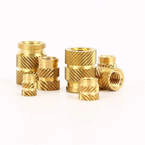Solid Brass Hot Melt Nuts With Double Twill Knurl Grip For High Torque Stress Loads. Pack Of 20 Pieces M5 threaded inserts in various sizes.