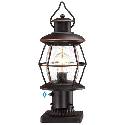Dusk To Dawn Outdoor Post Light With Pier Mount Base 16.8 Inch Waterproof Hardwired 120V Oil Rubbed Bronze Post Lighting for Driveway