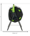 48 Gallon Geared Two Compartment Compost Tumbler For No Hassle Kitchen And Yard Waste Turning side view with measurements