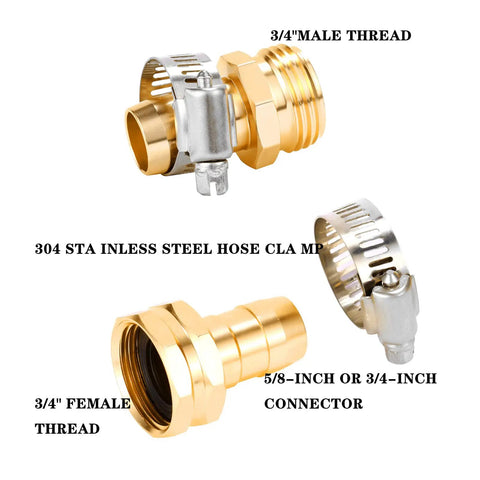 Garden Hose Repair Kit With Clamps, 2 Set, Aluminum Copper-Look Connectors For 3/4 Inch Or 5/8 Inch Fittings, Includes 4 Clamps, 2 Male And 2 Female Connectors, Easy Fix For Leaks