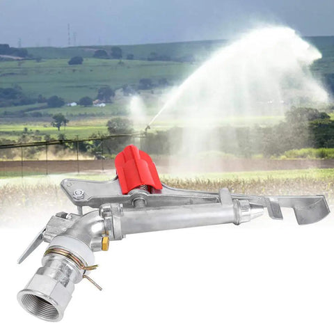 All Season Farm Irrigation Sprinkler With Adjustable Impact Spray Gun And Nozzle Set For Big Backyards featuring zinc construction and spray head.