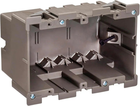 Three Gang Retrofit Wall Box For Old Work Install Remodel Ready Walls Stud Or No Stud Mount One And One Half Inch Toggle Depth