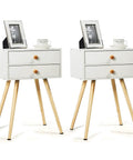 Killer White Industrial End Tables And Nightstands Set Of Two With Smooth Glide Drawers For Your Prime Bedroom Vibe Big Time Storage Bedside Side Tables Solid Wood Frame Totally Lightweight shown side by side.