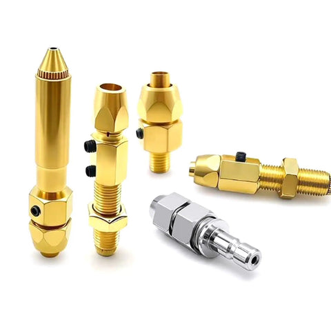Gold and silver components of heavy duty laser welding wire feed hose for fiber laser welders, smooth consistent wire feeding