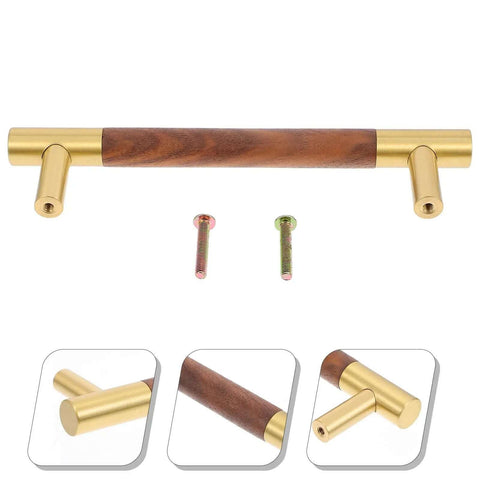 Brass Cabinet Pulls With Solid Black Walnut Wood Backings 195mm Length 160mm Center To Center Holes Vintage Style Drawer Handles