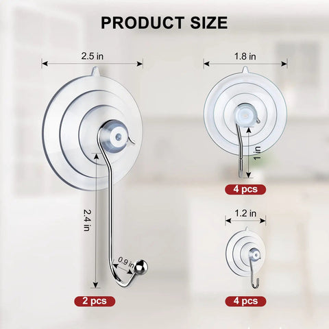 Image showing 10 Pack Suction Cup Hooks Set In Three Sizes Clear PVC With Stainless Steel Removable And Reusable Waterproof Hangers.