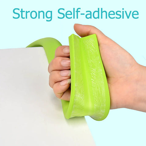 Hand holding green 78.7 Inch L Shaped Corner Protector Self Adhesive Foam Edge Guards For Sharp Furniture Corners Impact Absorption Kid Proof.