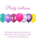 Hot Pink Purple Blue Confetti Balloons 12 Inch Set Of 56 Latex Party Balloons for girl birthday with teal, yellow colors