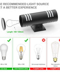 Recommended bulbs and incorrect types for Dusk To Dawn Outdoor Wall Lights 2 Pack Up Down Cylinder Black Porch Sconces.