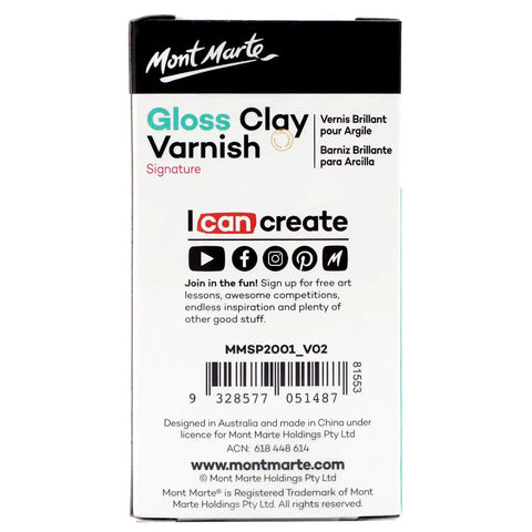 Back of Glossy Clear Clay Sealant packaging with brand logo and social media icons