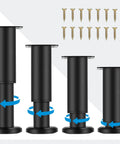Heavy Duty Metal Adjustable Furniture Legs Set Of 4, 4.7 To 7 Inch, black finish with screws, wide base for stability, rotational view