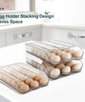 Auto Rolling Egg Holder For Fridge With Lid 3 Layer Clear Plastic Egg Dispenser And Organizer in kitchen