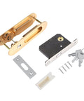 Keyed Sliding Pocket Door Lock With Three Keys For Hidden Recessed Handle Easy Install shown with zinc alloy components and screws.