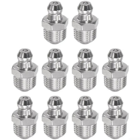 Top 10 Piece Stainless Steel Grease Fitting Kit With Straight Design 201 Metal 18-28 Thread Rust Proof Oil Nipples For Car Machinery And Hardened Bearings Maintenance Work, 10pc set