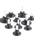 Black screw on furniture glide leveling foot set adjustable desk and table leg levelers M6 and M8 thread sizes 10 pack