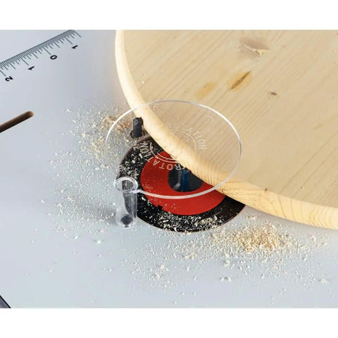 Ultra Portable Benchtop Router Table With Folding Legs, Easy Click Router Mounting System cutting wood on laminated MDF top