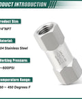 Stainless steel 1/4'' NPT female check valve (304 SS) for backflow prevention.