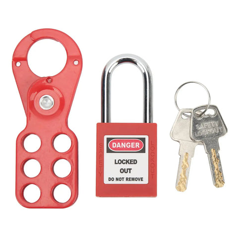 Lockout Tagout Kit With Non Conductive Padlock And 6 Hole Steel Hasp Tamper Proof For Industrial Equipment Maintenance Work 1 Inch Shackle Safe