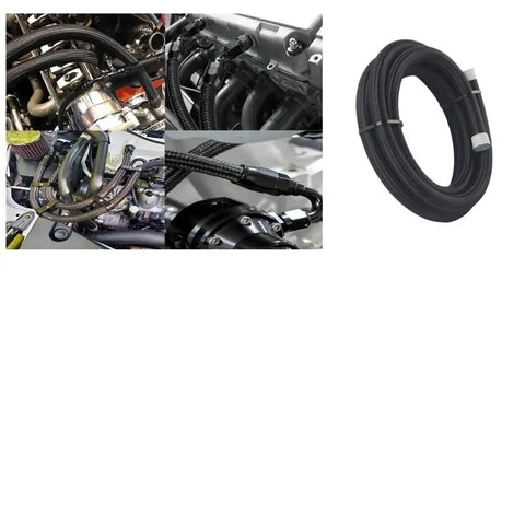 Heavy Duty 20 Feet AN4 An6 An8 An10 Black Nylon Braided E85 PTFE Fuel Line Kit With Fittings For Gas Cooler Hose And CPE Rubber Wiring Harness Upgrade, coiled black fuel hose