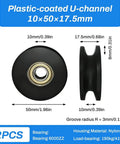 Two Piece U Groove Round Pulley 0.4x2.0x0.7in Nylon Coated Wheel With 380kg Load Capacity For Doors Windows Drawers Hardware Durable Sliding Support Smooth Operation For Quiet Reliable Sliding And Easy Installations, plastic-coated U-channel 10x50x17.5mm
