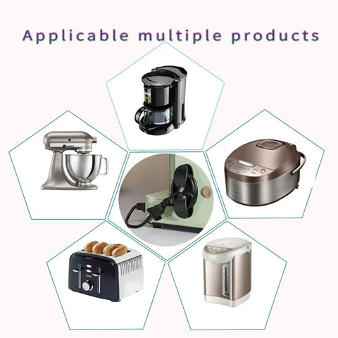 Four Pack Cord Organizer For Appliances And Kitchen Cords showing use with coffee makers, mixers, and toasters