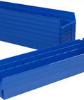 Heavy Duty Plastic Shelf Bins For Garage And Closet Organization 24 Inch By Six And A Half Inch By Four Inch Blue Six Pack Durable Storage Bins For Shelves Cabinets And Drawers