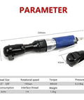 Badass Heavy-Duty 90 Degree Air Ratchet Wrench All Metal Right Angle Pneumatic Trigger 3/8 Drive Socket Wrench side view with dimensions.