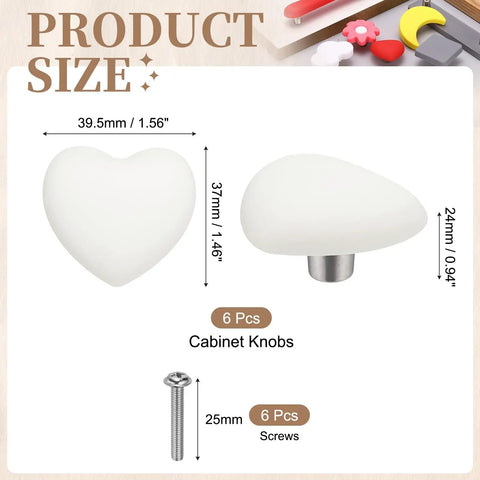 Heart Shaped Soft Silicone Cabinet Knobs Set Of 6 With Screws For Dressers Drawers Wardrobe And Nursery Decor size dimensions