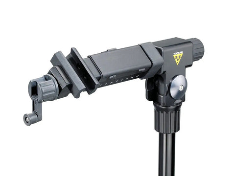 Close-up of Elite Bike Repair Stand with non-marking rubber jaws and 360 degree rotating clamp head for secure hold