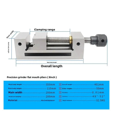 Dead Center Right Angle Parallel Vise For Precision Milling Machines Rock Solid Quenched Steel Workholder size dimensions labeled