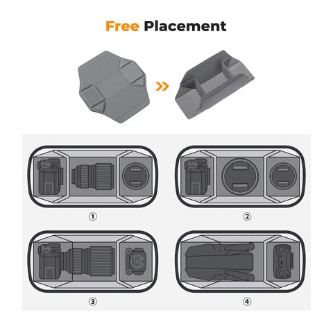 Diagram showing interior arrangement options for 2 In 1 Sling Bag For Dope Everyday Carry And Photo Gear, Crossbody Camera Backpack.