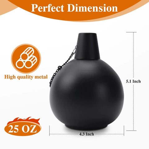 Six Pack Citronella Tabletop Torches For Outdoor Vibes, 25 Oz Metal Oil Burners With Fiberglass Wick, Weatherproof Garden Lighting