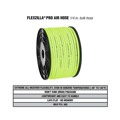 Premium Hybrid Air Hose One Quarter Inch By 250 Feet Bulk Plastic Spool Heavy Duty Workhorse Lightweight Kink Resistant ZillaGreen