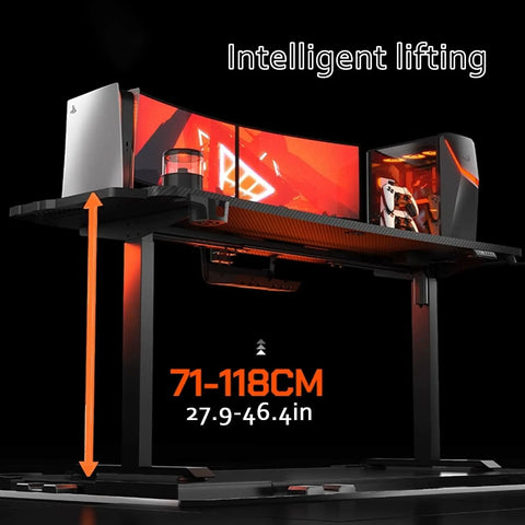 Silent Motor Sit Stand Desk With Glowing Led Ring And Three Memory Button Settings For Home Office Computer Workstation Quick Build Hits Different All Week with height adjustment from 71cm to 118cm.