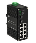 Beefy Industrial 8 Port Gigabit POE Plus Ethernet Switch With DIN Rail Mount, view of ports and rugged casing design