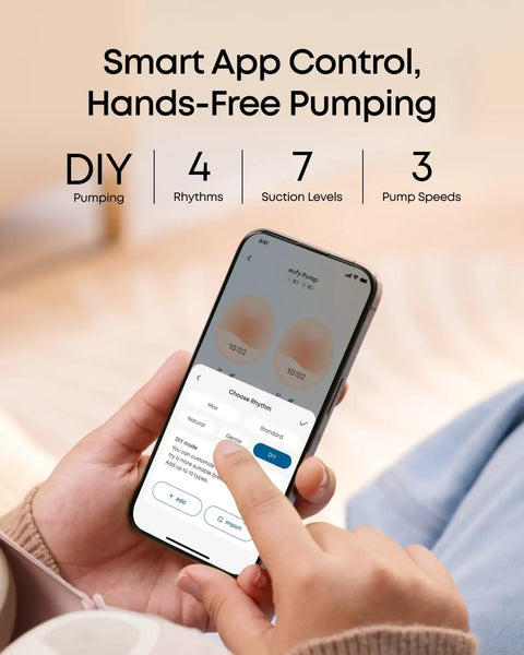 Heated Wearable Breast Pump With App Control For Hands Free Pumping Thirty Percent More Output HeatFlow Technology Delivers Spa Like Warmth And Clog Prevention For Busy Moms On The Go, phone app screen
