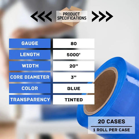 Straight Up Heavy Duty Boss Pack 20 Rolls 20 Inch By 5000 Feet 80 Gauge Tinted Blue Machine Stretch Film Pallet Wrap specifications chart