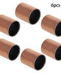 6 Pack Oilless Bushing Sleeve Bearings 0.87 Inch Bore X 0.98 Inch Outside Diameter 1.18 Inch Long Copper Bronze showing six pieces.