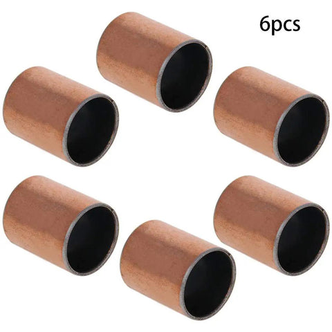 6 Pack Oilless Bushing Sleeve Bearings 0.87 Inch Bore X 0.98 Inch Outside Diameter 1.18 Inch Long Copper Bronze showing six pieces.
