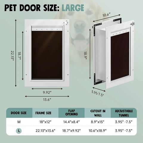Heavy Duty Insulated Dog Door For Wall Featuring Triple Flap Weather Blocker. Large size with insulated frame dimensions.
