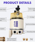 Marine Fuel Water Separator Filter Kit With 10 Micron Replacement For Outboard Engines, Fits Gasoline And Diesel, Easy Spin On Design, Includes Two Fittings And Two Plugs, Replaces S3240 120AT 18 7987 And More