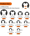 580 Piece Pro Grade 65Mn Steel E Type Retaining Rings Set for Small Shafts M1.5 to M10, Circlips for Precision Instruments, Gauges and Repair Kits, Black Finish, Heavy Duty Fixing Hardware sizes chart