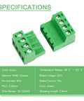 Five Pair Four Pin 5.08mm Pitch Screw Terminal Block Connector Kit Pluggable With Phoenix Plug For 12 To 28 AWG Wire Plug And Play Ready Durable PA66 Plastic Green Housing Ideal For DIY Electronics Projects, green 4-pin PA66 terminal blocks