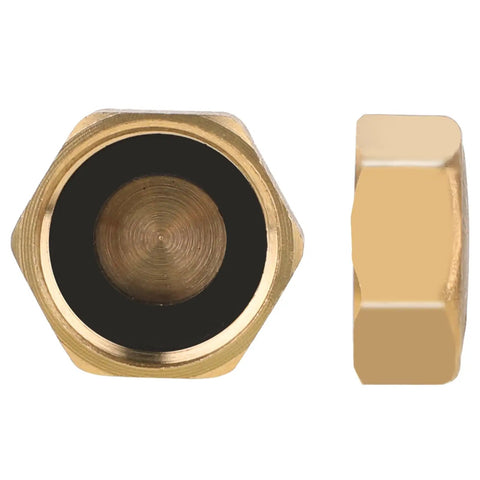 4 Pack Brass Plug Radiator Valve Caps One Half Inch Brass Blanking Nut Caps Plumbing Fittings For Washing Machines Radiator Valves Faucets And Taps With Rubber Hose Seals Included For Leak Free Replacement, close-up view