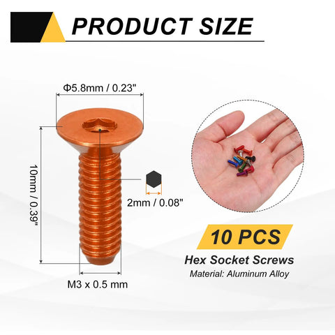 10 Pack M3x10mm Aluminum Alloy Cup Head Hex Socket Screws Countersunk Head Bolts For Model Kits Drones RC Cars For DIYers