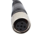 Close-up of M12 Female Straight 5 Pin Aviation Socket Connector with 5m black cable and durable PVC metal housing for automation