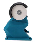 Go Anywhere Cordless Mini Bench Grinder Spinning 5500 Rpm Through Dual 70mm Wheels side view of blue base and white grinding wheel.