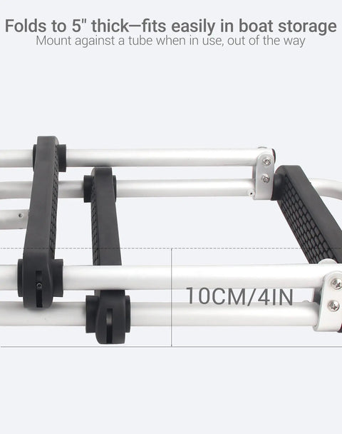 Four Step Aluminum Folding Boat Ladder Delivers Five Hundred Pound Capacity With Non Slip Steps Lightweight Removable Design For Pontoons Yachts And Docks Built Tough For Adults Kids And Gear, folds to 4in